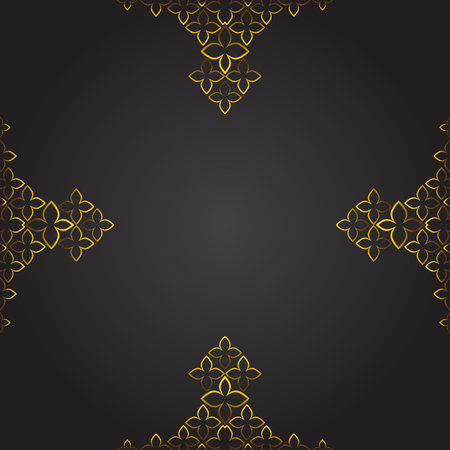 Abstract black background with golden floral ornament. Vector illustration for your design.のイラスト素材