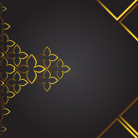 Abstract black background with golden floral ornament. Vector illustration for your design.のイラスト素材