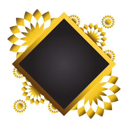 Gold and black square frame with floral ornament. Element for designのイラスト素材