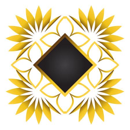 Gold and black square frame with floral ornament. Element for designのイラスト素材