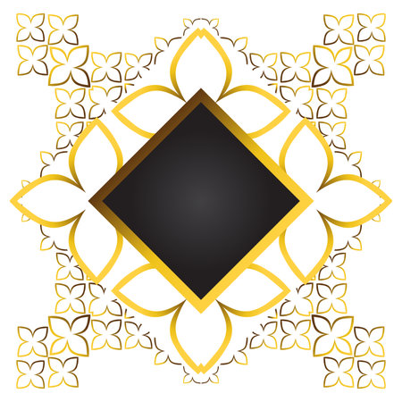 Gold and black square frame with floral ornament. Element for designのイラスト素材