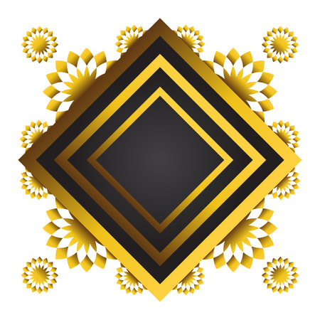 Gold and black square frame with floral ornament. Element for designのイラスト素材