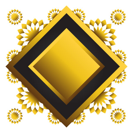 Gold and black square frame with floral ornament. Element for designのイラスト素材