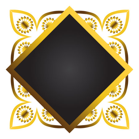 Gold and black square frame with floral ornament. Element for designのイラスト素材