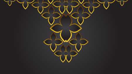 Luxury black background with golden floral ornament.のイラスト素材