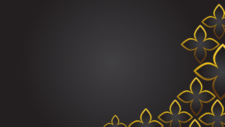 Luxury black and golden background with floral ornament. Vector illustration.のイラスト素材