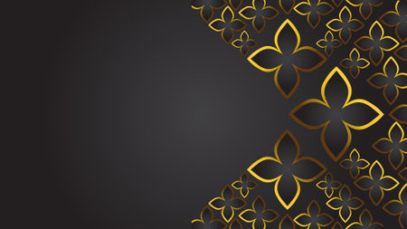 Luxury black background with gold floral ornament.のイラスト素材