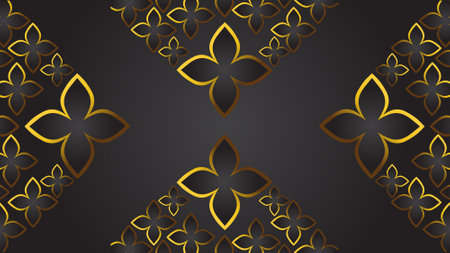 gold flower petals ornament on black backgroundのイラスト素材