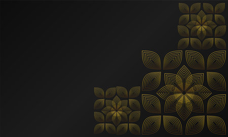 Luxury black background with gold floral ornament.のイラスト素材