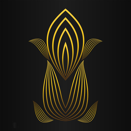 golden flower ornament on a black background.のイラスト素材