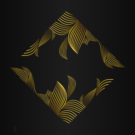 golden flower ornament on a black background.のイラスト素材
