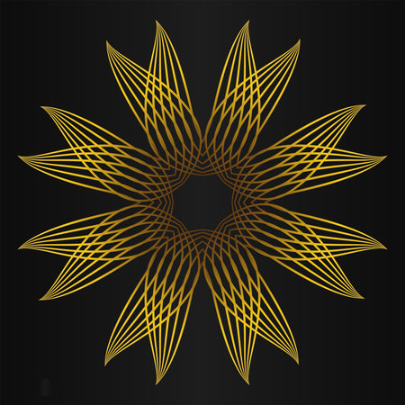 golden flower ornament on a black background.のイラスト素材
