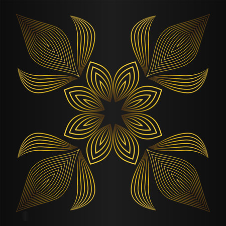 gold flower petals ornament on black backgroundのイラスト素材