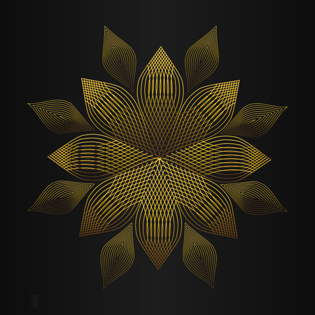 gold flower petals ornament on black backgroundのイラスト素材