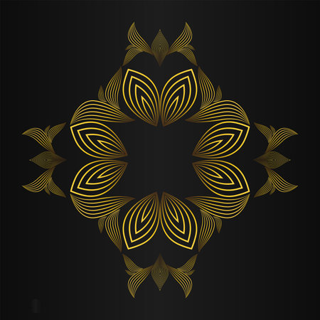 gold flower petals ornament on black backgroundのイラスト素材