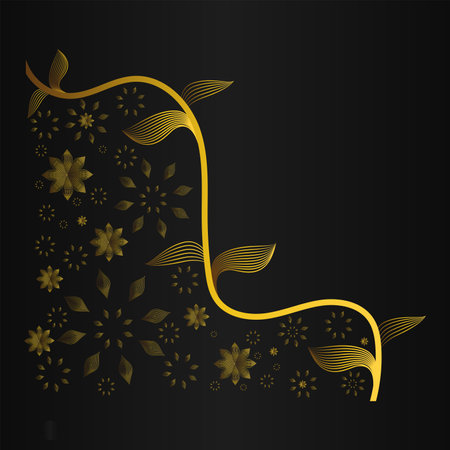 Abstract golden floral ornament on black background.のイラスト素材