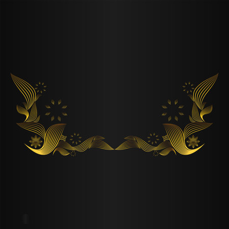 Abstract golden floral ornament on black background.のイラスト素材