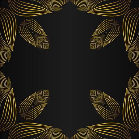 square frame with beautiful gold floral decoration on black background designのイラスト素材