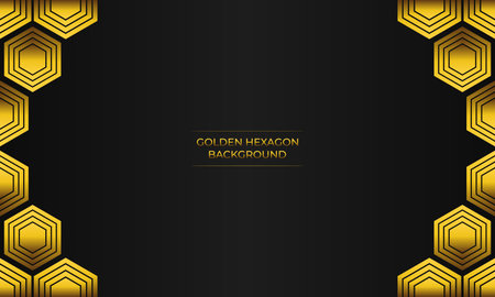 luxury black background with golden hexagon designのイラスト素材