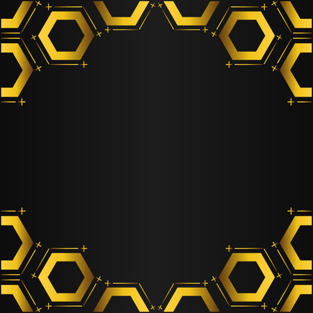 golden hexagon frame on black backgroundのイラスト素材