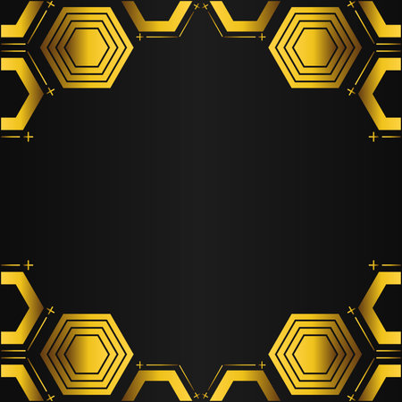 golden hexagon frame on black backgroundのイラスト素材