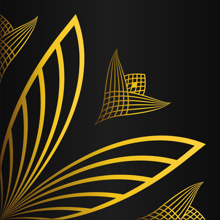 abstract golden floral decoration on black backgroundのイラスト素材