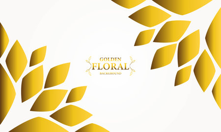 golden white background with golden leaves . Vector illustration. Can be used for advertising, presentation.のイラスト素材