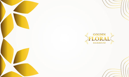 golden white background with golden leaves . Vector illustration. Can be used for advertising, presentation.のイラスト素材