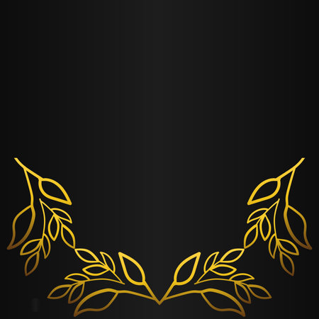 Luxury black and gold background with golden leaves and space for your text.のイラスト素材