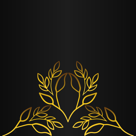 Luxury black and gold background with golden leaves and space for your text.のイラスト素材