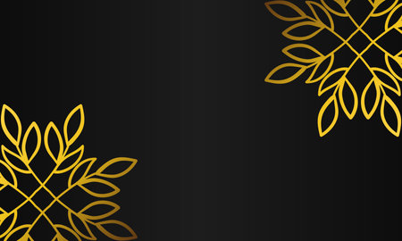 hand drawn gold leaf ornament black background designのイラスト素材