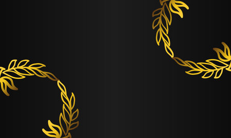 hand drawn gold leaf ornament black background designのイラスト素材