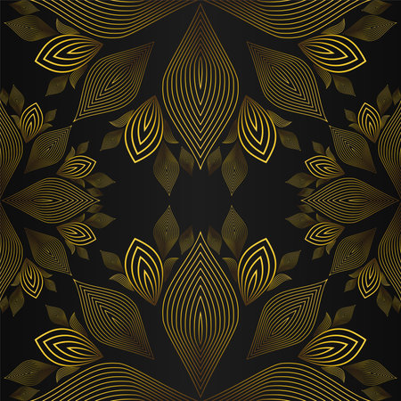golden floral pattern on black background designのイラスト素材