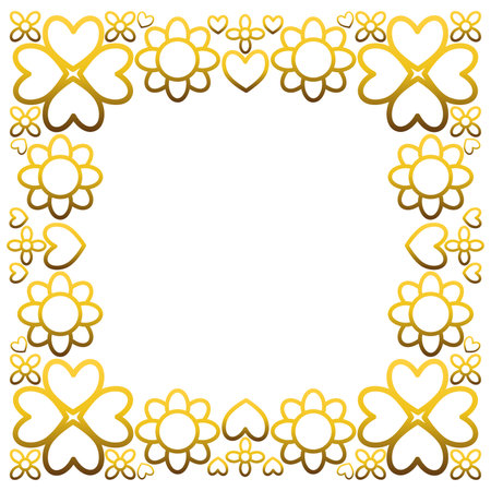 Gold frame with leaf and flowers. on white backgroundのイラスト素材