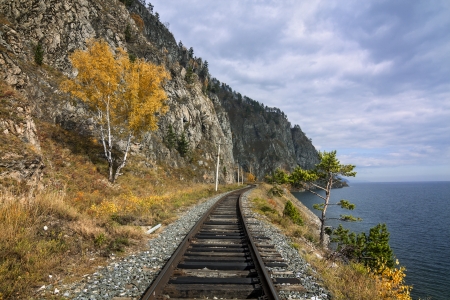 Autumn on the Circum-Baikal railwayの写真素材