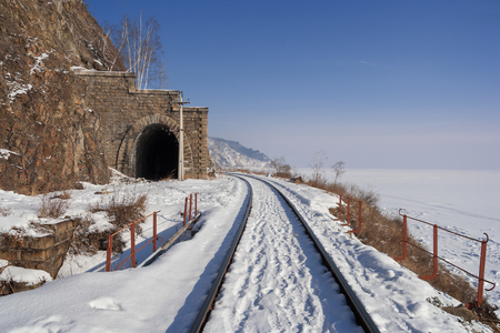 Winter road Circum-Baikal  Circum-Baikal railway in January の写真素材