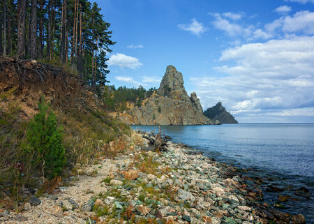 Rock \"Little Belfry\" at Sandy Bay Lake Baikalの写真素材