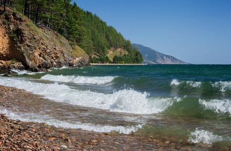 Waves on Lake Baikal. Lake Baikal in Irkutsk region of Eastern Siberiaの写真素材