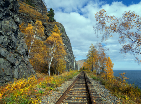 Autumn on the Circum-Baikal Road to the south of Lake Baikalの写真素材