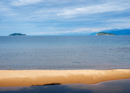 Sandy spit on Chivyrkuy gulf in lake Baikal. Eastern Siberia, the Republic of Buryatia.の写真素材