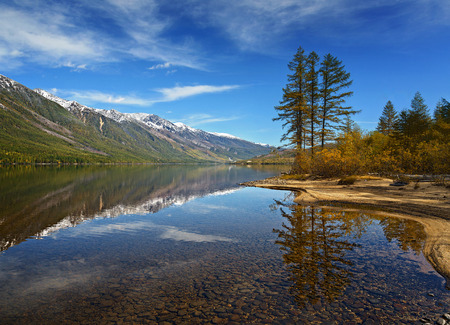 The lake Leprindo in the mountains in Transbaikalia Siberia.の写真素材