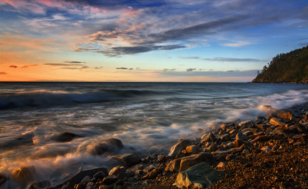 Sunrise in the south of the lake Baikalの写真素材