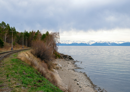 Spring in the south of Lake Baikal in Circum-Baikal railroadの写真素材