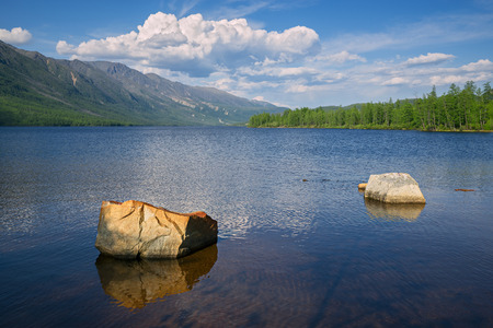 The Lake Leprindo in the mountains in Transbaikalia Eastern Siberiaの写真素材