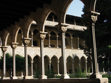 view into the cloister of the monastery of pedralbes in barcelona, spainのeditorial素材