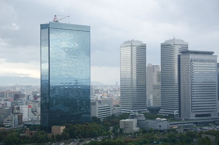 Skyline of Osaka Business park as seen from Osaka castleのeditorial素材