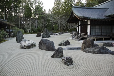 Traditional japanese stone garden in the Kongobuji temple at Koya-san, Japan. World Heritage Siteのeditorial素材