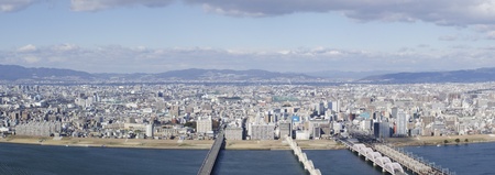 Panorama view of Osaka and Toyonaka on a sunny dayのeditorial素材