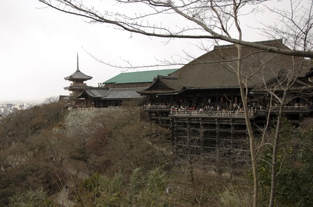 Kiyomizu-dera temple in Kyoto, Japan, World Heritage Site in winter with many peopleのeditorial素材