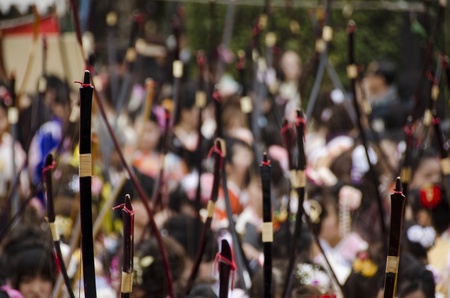 Coming of age day archery competition at Sanjusangendo Temple in Kyoto, Japan. Toshiya festival.